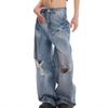 Retro Spodnie Jeansowe Wypłukiwane Zniszczone Haftowane Unisex Proste Szerokie Nogawki Ciągnące Nogawki Codzienne Jesień