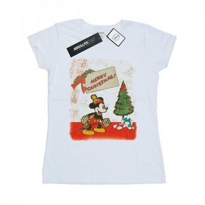 Womens/Ladies Mickey Mouse Vintage Christmas Cotton T-Shirt