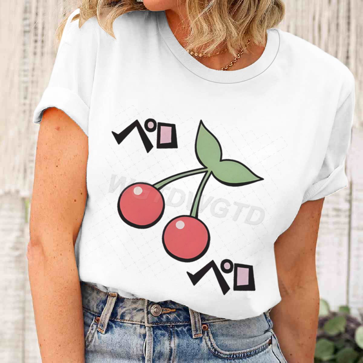 Y2k Harajuku Cherry Fashion Summer Tops Cartoon Cherry Design T-Shirt for Women Cherry Cartoon Aesthetic Vintage T-shirts XL