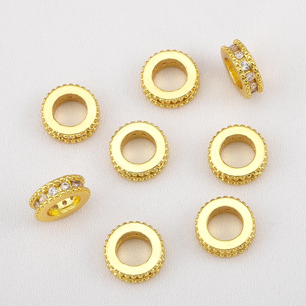 2pcs 5Pcs 9.5x3.3mm 18K Gold Color Plated Round Spacer Beads with Zircon Brass Handmade DIY Bracelet Jewelry Making Accessories