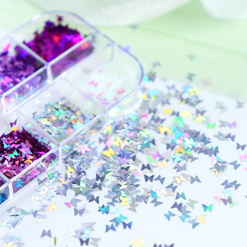 3D Butterfly Nail Glitter Flakes Holographic Iridescent Sequins 1 Set for Summer Beach Themed Nail Art Design