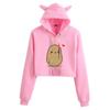 Cartoon Spud Potato Cat Ears Print Cropped Hoodie for Women
