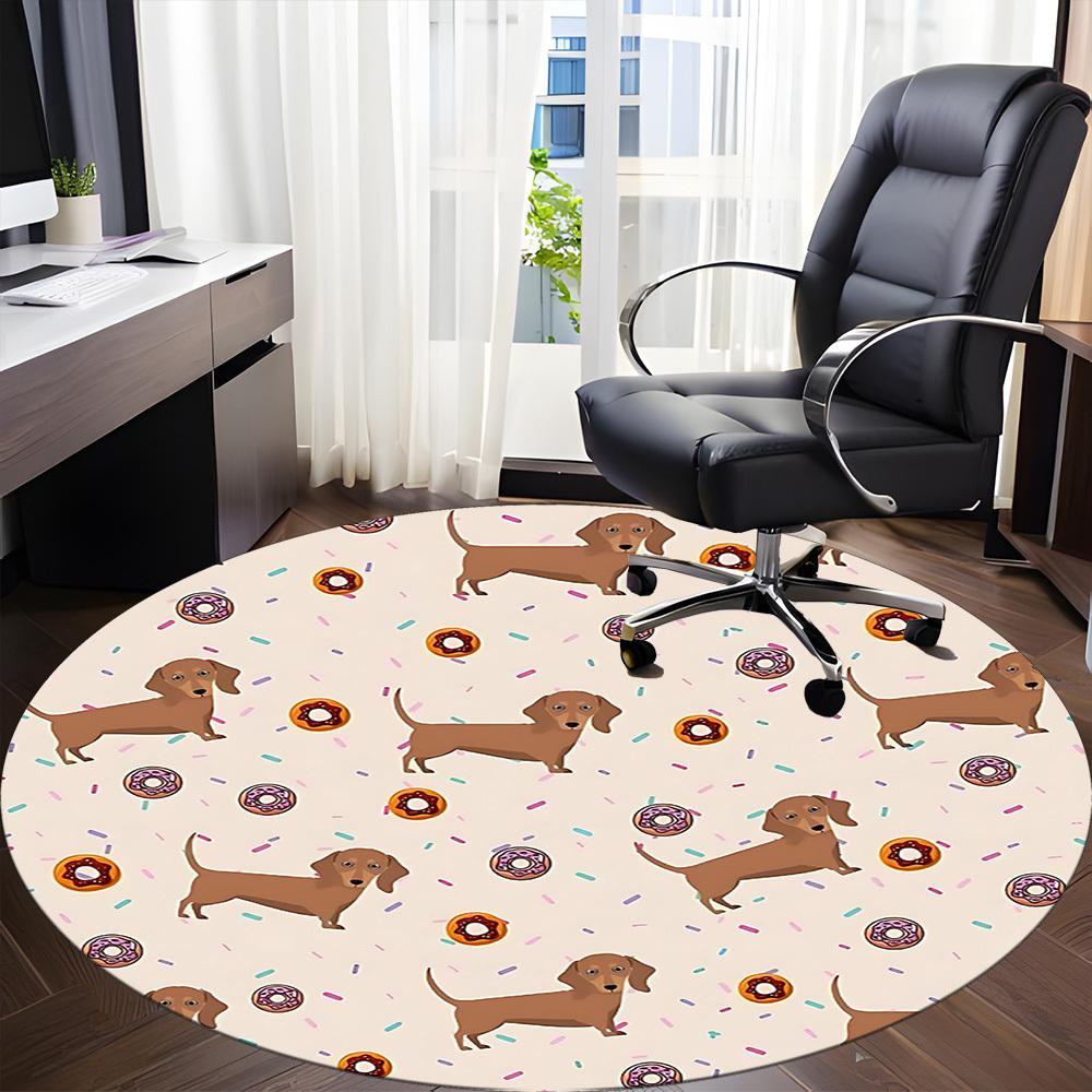 1PC Dachshund Donuts Office Round Area Rug, Indoor Mat Suitable For Office, Under Office Chairs Bedroom Living Room Home Decor, Room Deco 209