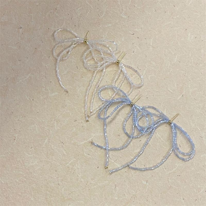 Exquisited Beaded Bowknot Drop Earrings Simple Dangle Earrings Fashion Tassels Drop Earrings Jewelry Small Hoop Earrings