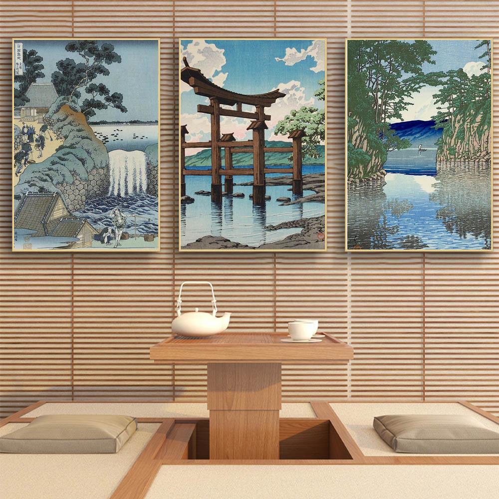 Japanese Rural Style Retro Landscape Canvas Painting Lake Park Beauty Poster Office Wall Art Living Room Home Decoration Mural No Frame