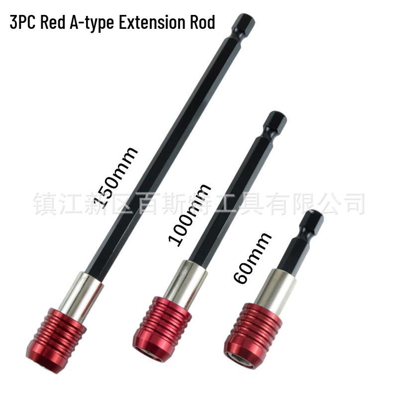 Red Quick-Change Hex Shank Extension Rod - 1/4” Bit Sizes: 50mm, 100mm, 150mm, 300mm.