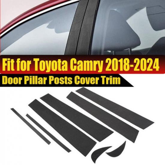 Carbon Fiber Window Pillar Post Cover Door Trim For Toyota Camry 2018 -2024