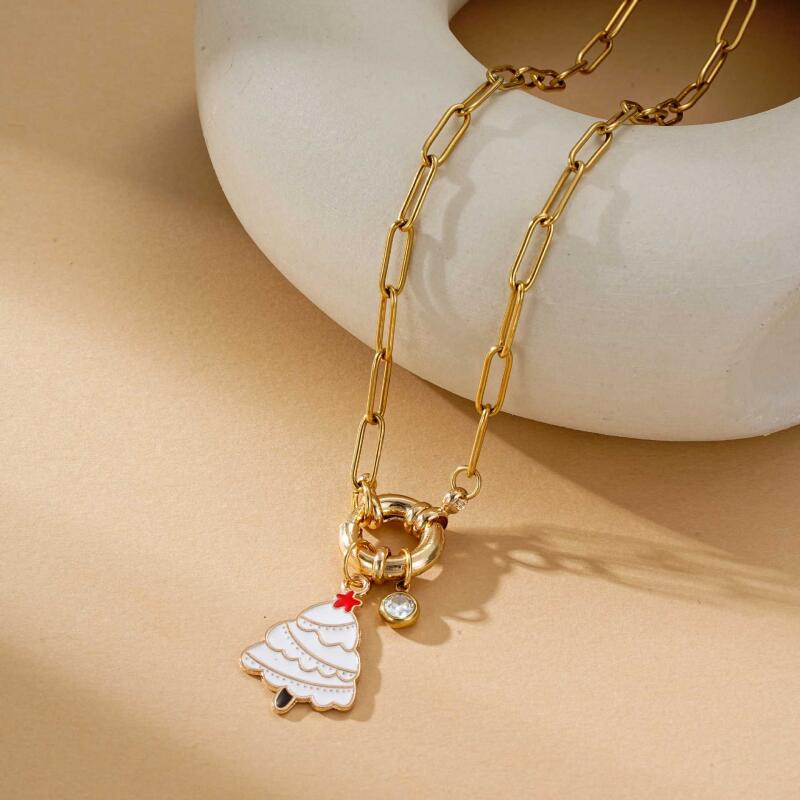 Christmas Stainless Steel Necklace Set - Santa Reindeer Snowman Pendants Lobster Clasp Adjustable Festive Jewelry Gift