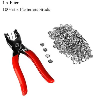 100pc 9.5mm Metal Sewing Prong Rings Buttons Press Studs Pliers Snap+Clip Pliers