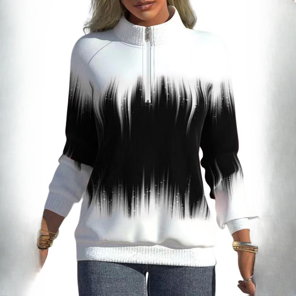 

Осенне-зимний женский свитер с полуворотом и длинными рукавами, с принтом в виде градиента и молнией на горловине XS чёрный