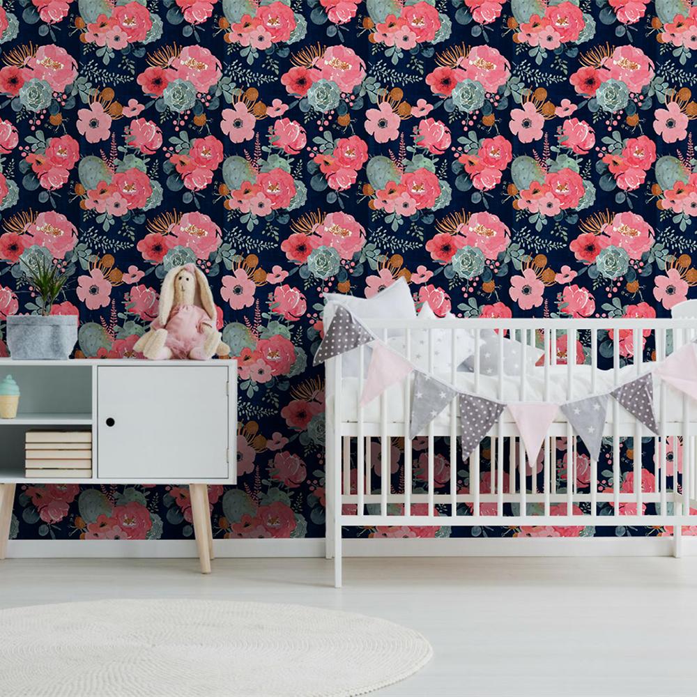 Květinová Samolepicí Moderní Květinová Tapeta Růžová/Zelená/Námořnická Modrá/Oranžová Vinylová Samolepicí Kontaktní Papír Ložnice Dekorativní