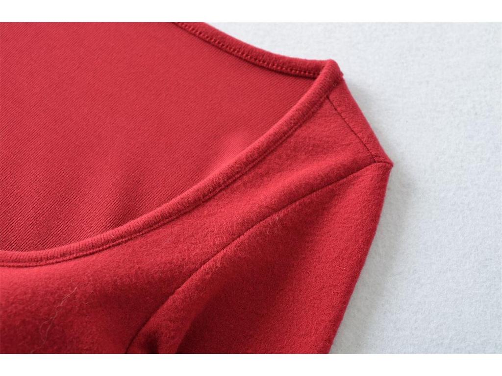 Korean Square Neck Slimming Long Sleeve T-Shirt with Chest Pads and Waist-Cinching Design for Women - Spring/Autumn