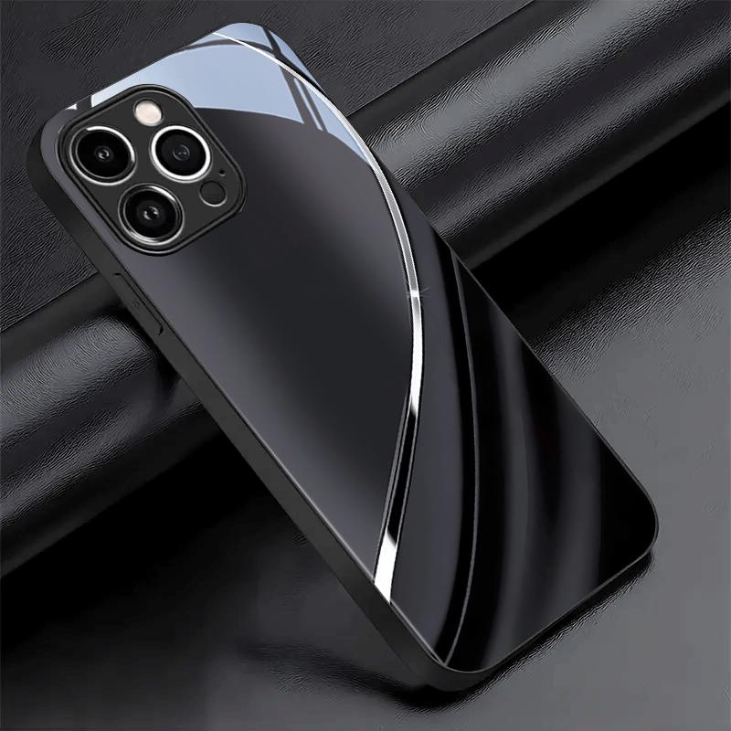 Gradient Black and -Textured Curved Pattern Tempered Glass Phone Case for iPhone 16 16 Plus 16 Pro 16 Pro Max 15 15 Plus 15 Pro