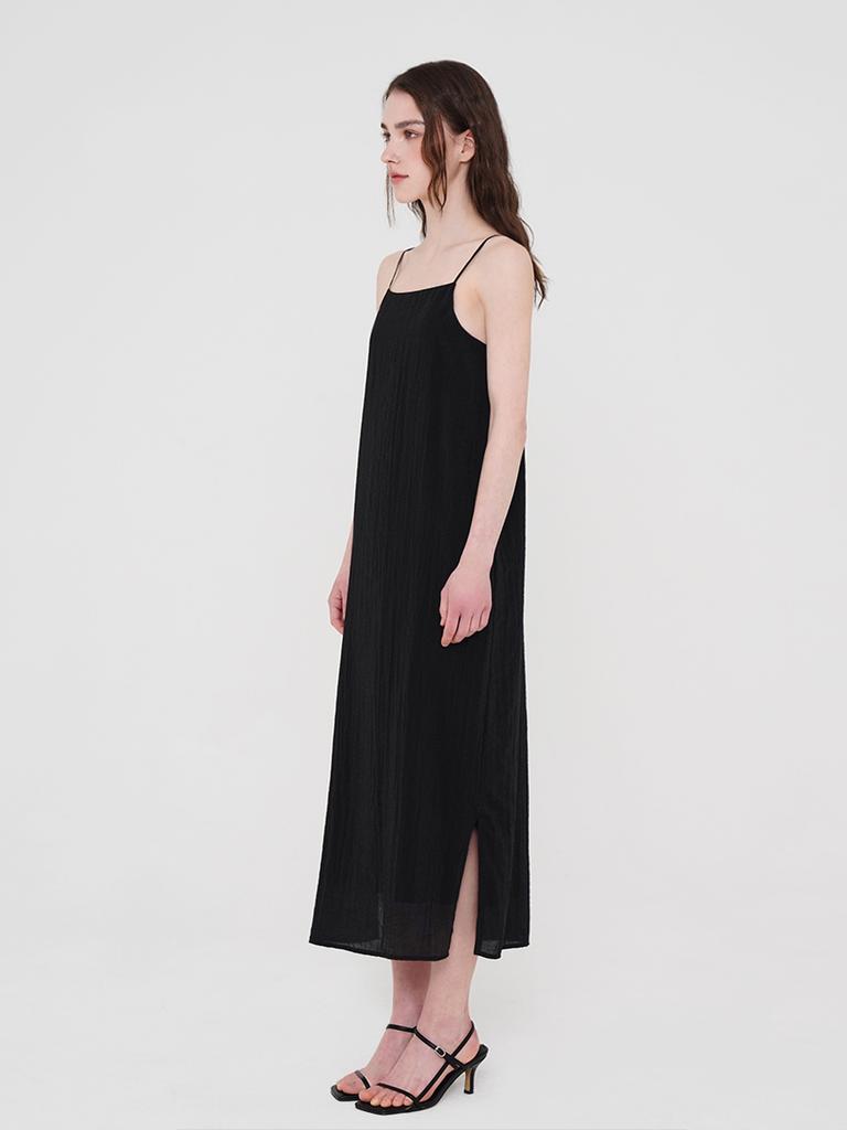 Sisterhood Wrinkle Slip Long Dress - Black