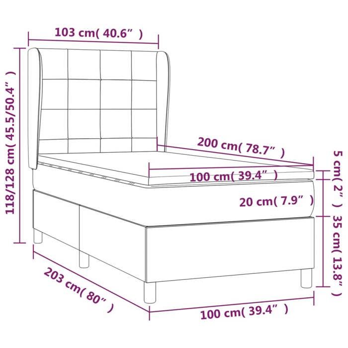 3128504 vidaXL Lit à sommier tapissier avec matelas Marron foncé 100x200 cm