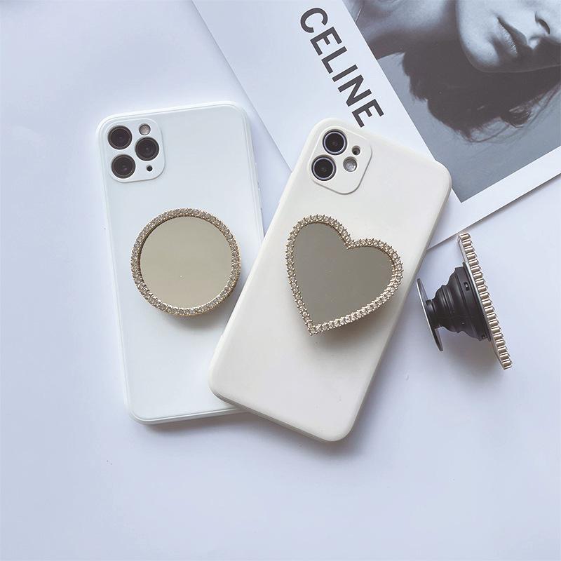 Korean Style Creative Heart Mirror Diamond Phone Stand with Retractable Airbag and Custom Logo