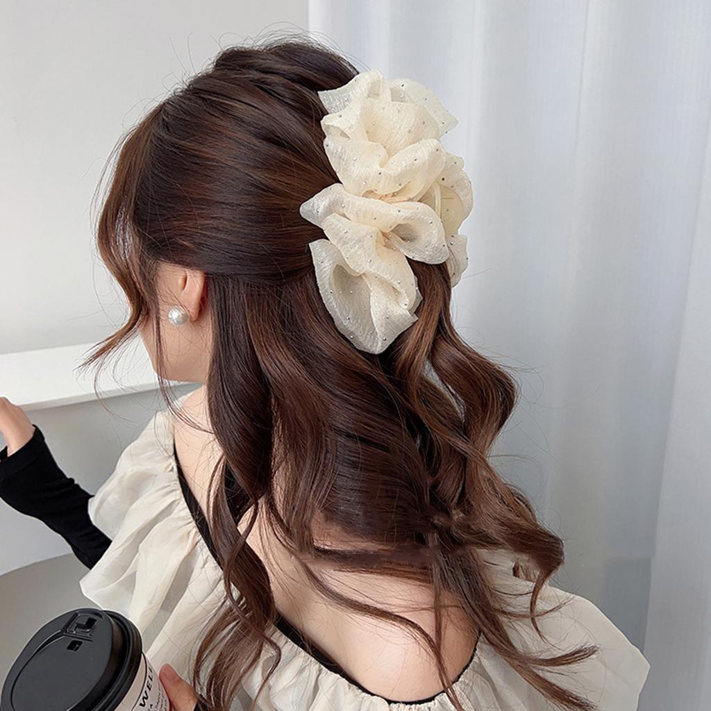 Mesh Yarn Bowknot Hair Claw Rhinestone Mesh Double Bow Claw Clip Cloud Bubble Hair Clip for Women Girls Hair Accessories