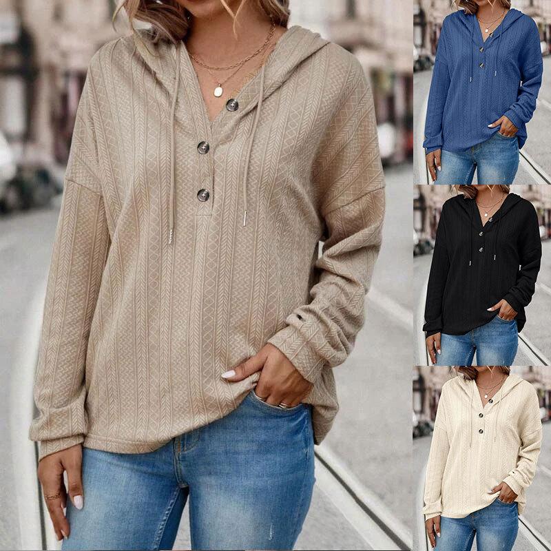 2025 Autumn and Winter TEMU European and American Foreign Trade Women's Clothing Loose Casual Solid Color Hooded Long-sleeved Sweater Women