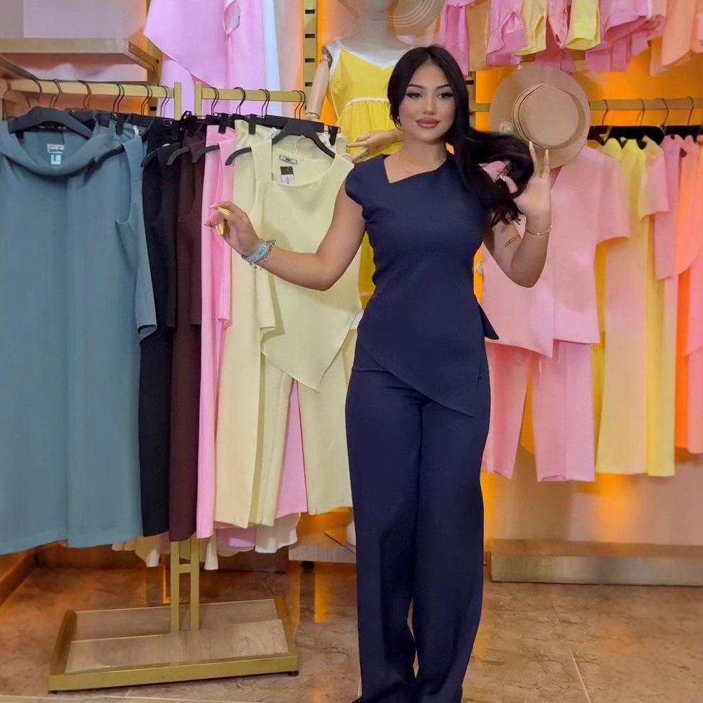 

2025 Summer Retro One-Shoulder Waist-Slimming Dress for Women M темно-синий