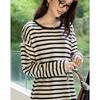 Deman Na Women's Relaxed Fit Striped Round Neck T-shirt