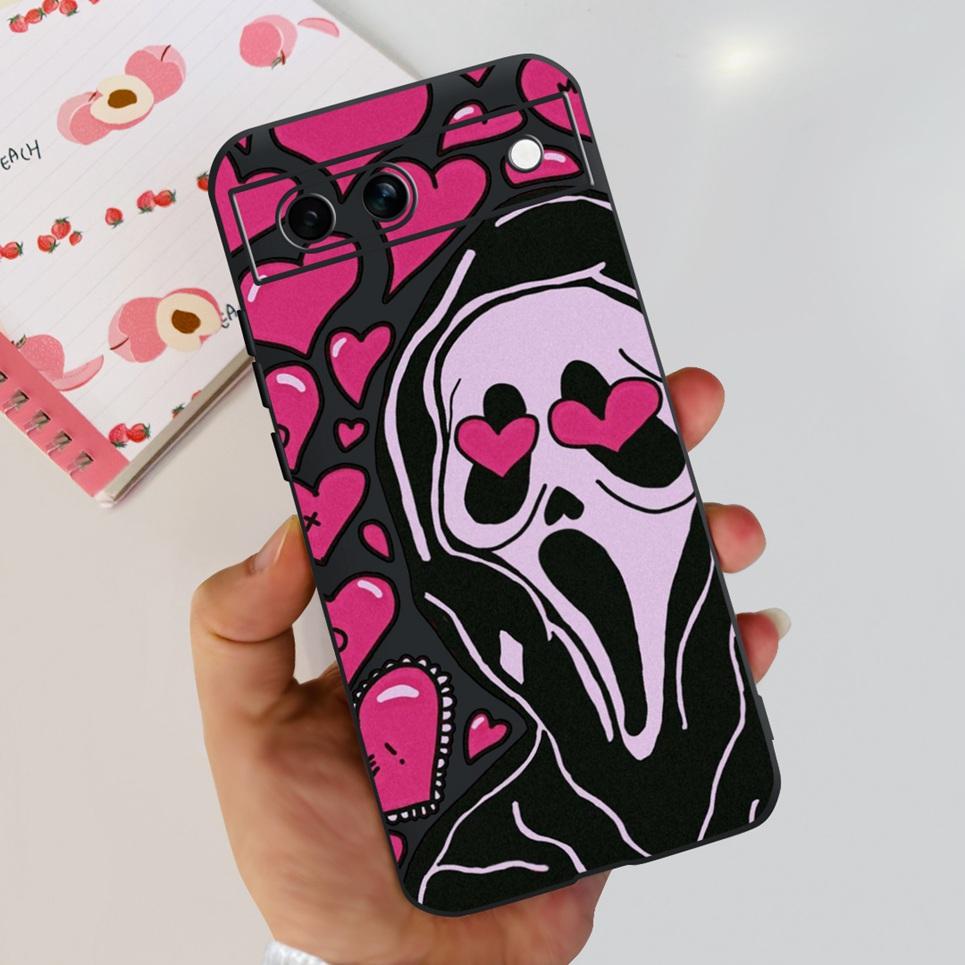 Black Matte Silicone Back Cover For Google Pixel 8A Painting Case Cartoon Lovely Cat Butterfly Flower Bumper Google 8A Soft Etui