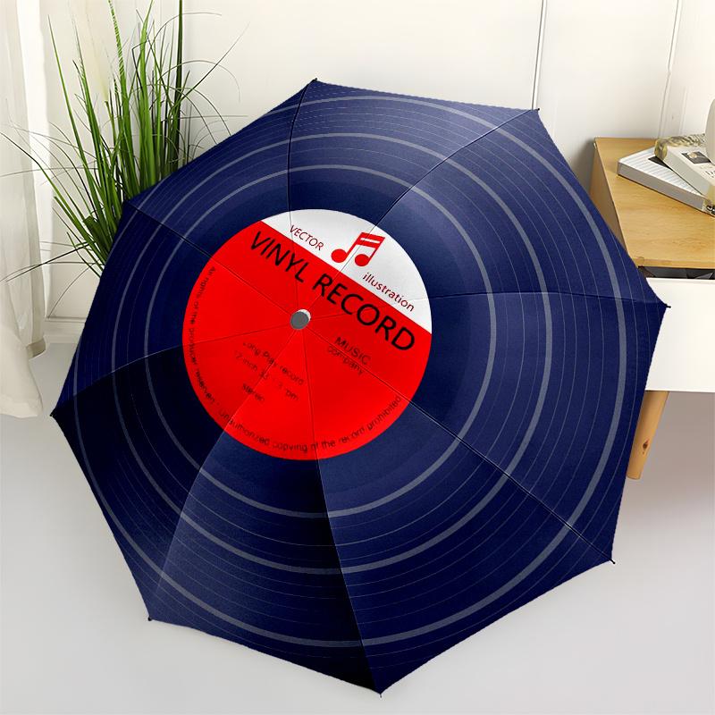 

Vinyl Record, Music Illustration themed, Eight ribbed, Self folding Umbrella Is Suitable for Everyday Outdoor Use and Is An Ideal Gift for F