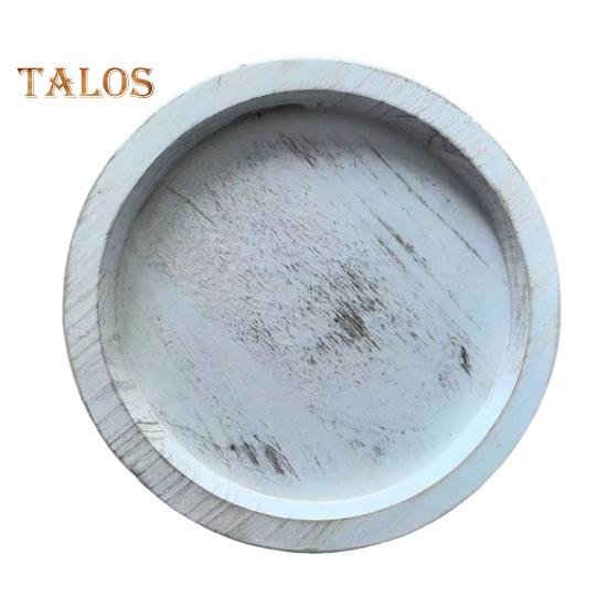 Wooden Candle Plate Holder Tray Rustic Round Decorative Farmhouse Table Centerpiece Whitewash Wood Tealight Pillar Tray