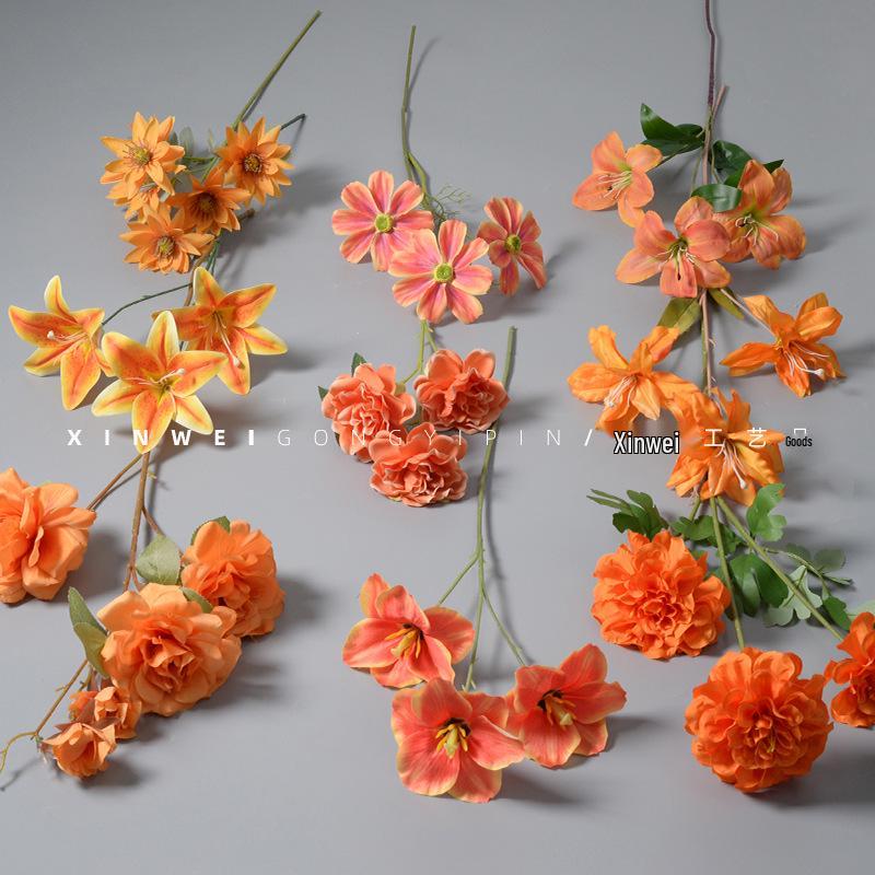 Orange-Themed Wedding Aisle Simulation Flower Arrangement - Artificial Home Decor Row Flowers