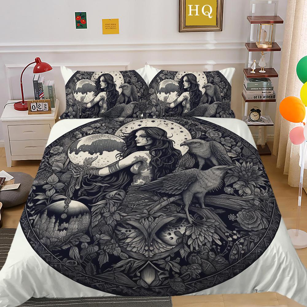 3D Beauty Skull Tisk Přehozy na postel King Size Polyester Povlak Set Design Špičkový bytový textil
