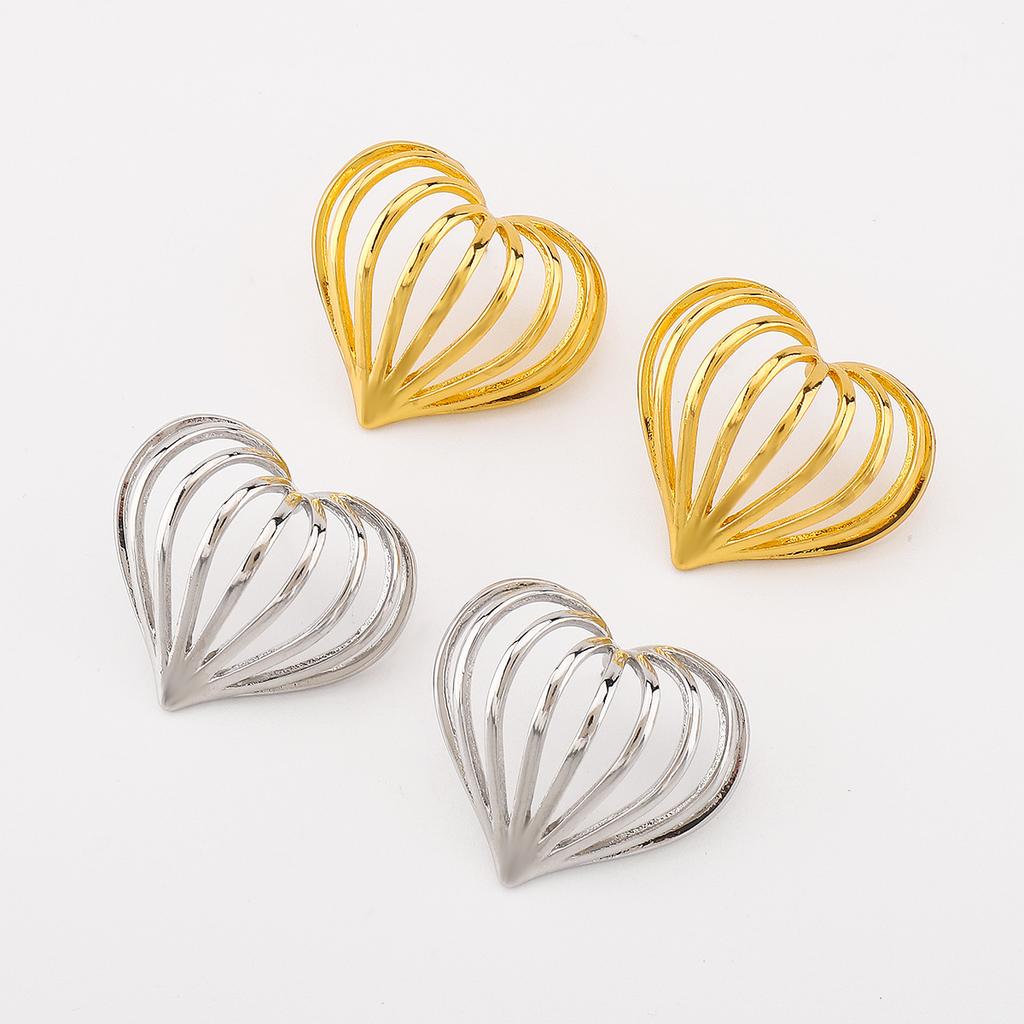 Creative and stylish hollow three-dimensional heart earrings, simple geometric striped love alloy necklace