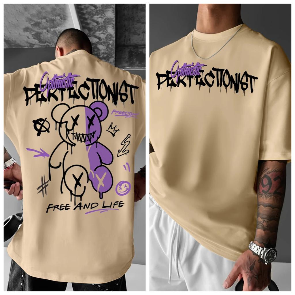 Men's Summer Casual Everything Cotton Fashion Casual Sports Loose American Street Letter Print Round Neck Short-sleeved T-shirt