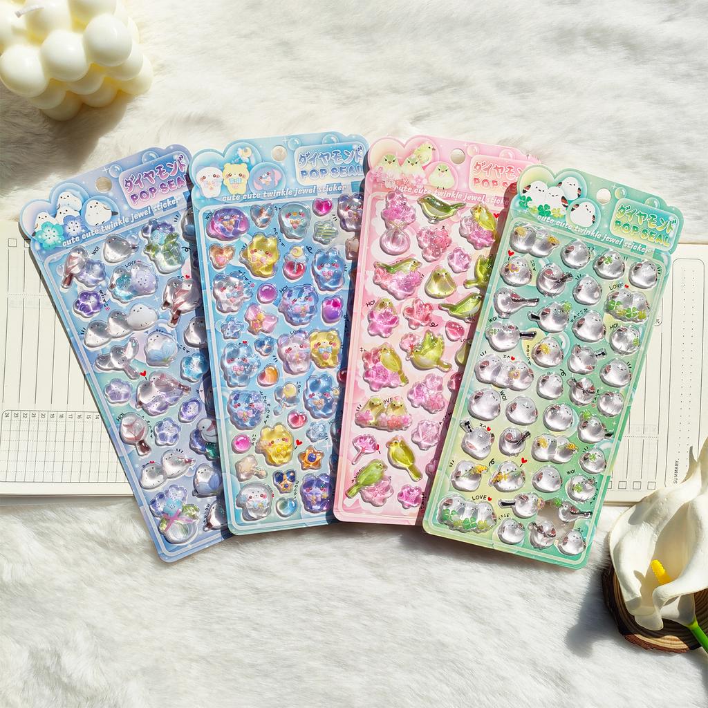 Cute 3D Solid Animal Sparkly Journal Stickers - Multicolor Cartoon Cute Decorative Stickers, Girly DIY Supplies