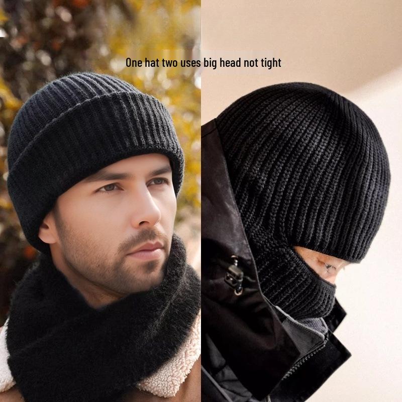 Dual-Use Knitted Wool Hat: Warm Face & Ear Protection for Outdoor Cycling In Autumn and Winter