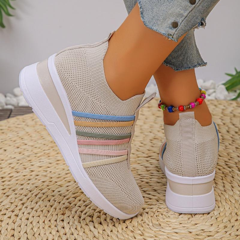 Summer New Fly-woven Breathable Wedge Heel Single Shoes Women's Large Size Casual One-pedal Sports Single Shoes