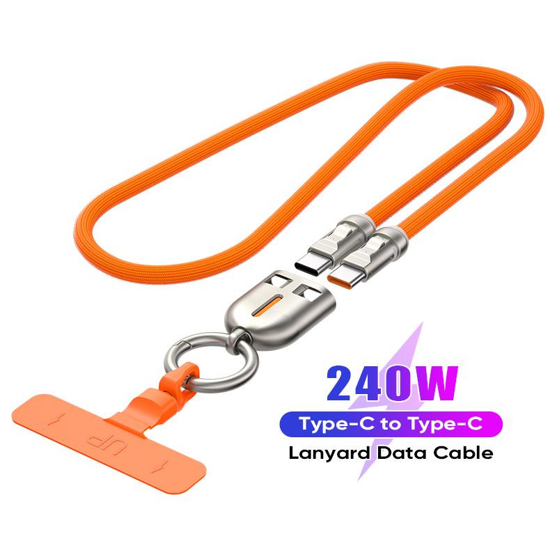 240W 48V 5A Type-C to Type-C Fast Charging Data Cable With Lanyard, USB-C Quick Charge Cord Compatible With iPhone16, Samsung, Huawei & MacBook