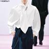 INCERUN Oversized Men Tie Up Neck Long Sleeve Solid Casual Loose Shirts