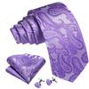 Barry.Wang Necktie Hankerchief Cufflinks Set Violet Paisley Tie Jacquard Woven Wedding