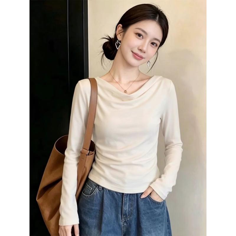 Basic House Women's Cowl Neck Slim-Fit Long Sleeve T-Shirt