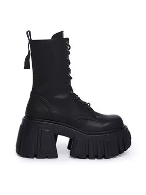 Brand Women's Platform Ankle Boots Motorcycle Boots Mid-calf Military Boots Gothic Belt Punk Shoes Metal Buckle