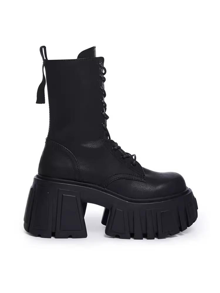 

Brand Women s Platform Ankle Boots Motorcycle Boots Mid-calf Military Boots Gothic Belt Punk Shoes Metal Buckle 35