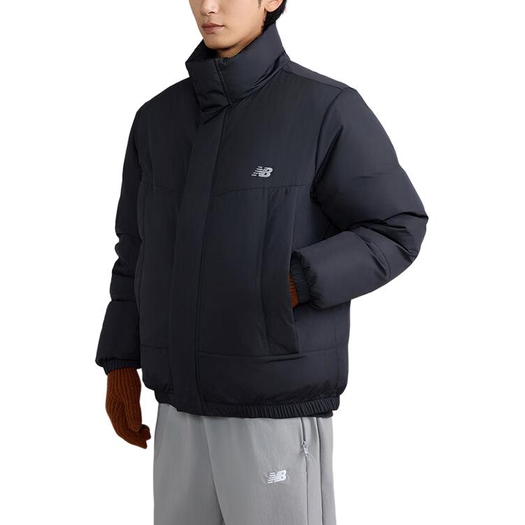 New Balance Solid Color Comfortable Loose Fit Stand Collar Fleece Lined Long Sleeved Down Jacket Unisex Black AMJ43361-BK