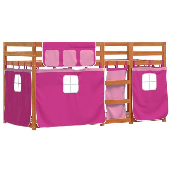 VidaXL Lit superposé avec rideaux rose 90x200 cm bois pin massif, lit, cadre de lit, lit superposé bas, meuble de chambre à 3283948