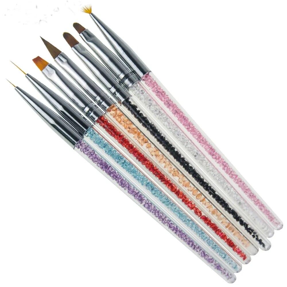 Nail Brush 7Pcs/set Nail Art Brush Set Gel Nail Painting Brushes with Rhinestone Handle Nail Liner Brush Nail Drawing Pen