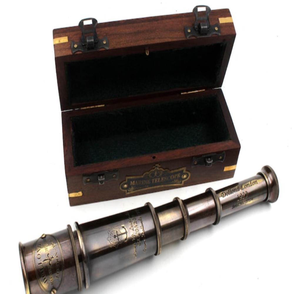 

Старинный капитанский телескоп – латунная подзорная труба с деревянным корпусом, 35,56 см как