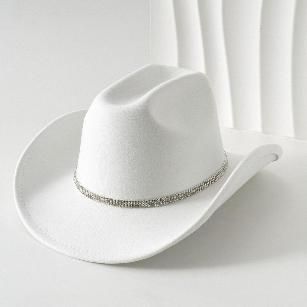 Men's and women's European and American style cowboy hat square rhinestone gem accessories hat retro jazz felt hat