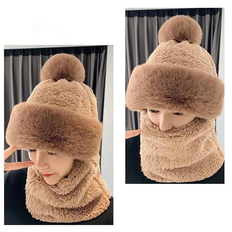 Winter Warm Hat Beanies Scarf Warm Breathable Rabbit Hair Blend Knitted Hat Scarf for Women Protection Caps Windproof Hats