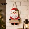 Rustic Christmas Home Accents 2D Wooden Welcome Hanging Sign, Cartoon Santa Snowman Tree Winter Seasonal Ornament Door Hanger with Rope, Xmas