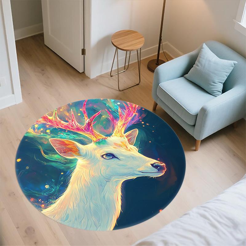 Colorful Deer,Round Area Rug,Carpet Rug for Living Room Bedroom Sofa Playroom Decor,Non-slip Floor Mat