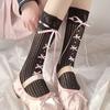 1 Pair Women's Sweet Lace Bow Mid Calf Socks JK Dressing Style Ribbon Straps Mesh Socks