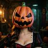 Scary Pumpkin Face Mask Halloween Mask, Latex Full Head with Realistic Texture, Cosplay Prop Breathable Headgear for Party Night, Eye Mouth